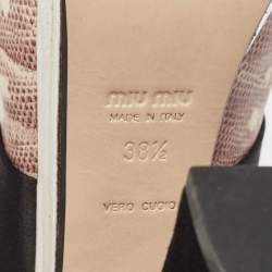 Miu Miu Beige/Black Lizard Embossed Leather Bow Platform Block Heel Pumps Size 38.5