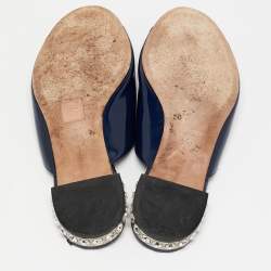 Miu Miu Blue Patent Leather Crystal Embellished Bow Flat Slides Size 38.5