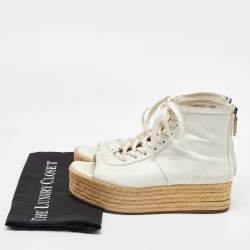 Miu Miu White Leather Open Toe Espadrille Platform High Top Sneakers Size 38.5