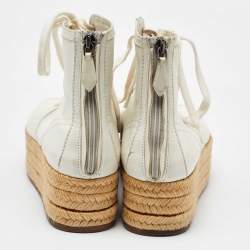 Miu Miu White Leather Open Toe Espadrille Platform High Top Sneakers Size 38.5