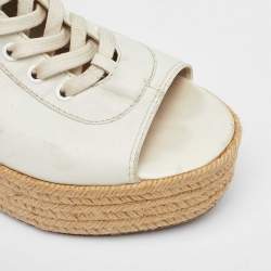 Miu Miu White Leather Open Toe Espadrille Platform High Top Sneakers Size 38.5