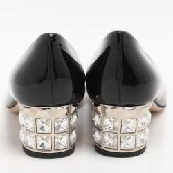 Miu Miu Black Patent Leather Embellished Pumps Size 36.5
