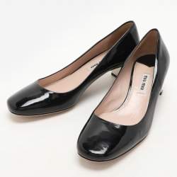 Miu Miu Black Patent Leather Embellished Pumps Size 36.5
