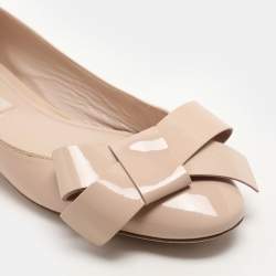 Miu Miu Light Beige Patent Leather Bow Detail Crystal Embellished Heel Ballet Flats Size 36