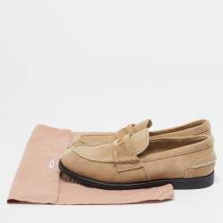 Miu Miu Beige Suede Logo Appique Loafers Size 38.5