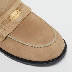Miu Miu Beige Suede Logo Appique Loafers Size 38.5
