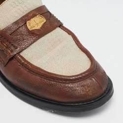 Miu Miu Beige/Brown Canvas and Leather Coin Penny Loafers Size 38