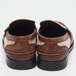 Miu Miu Beige/Brown Canvas and Leather Coin Penny Loafers Size 38