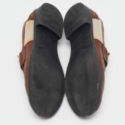 Miu Miu Beige/Brown Canvas and Leather Coin Penny Loafers Size 38