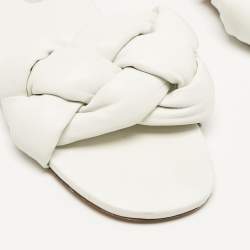 Miu Miu White Intrecciato Leather Flat Slides Size 40