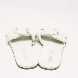 Miu Miu White Intrecciato Leather Flat Slides Size 40