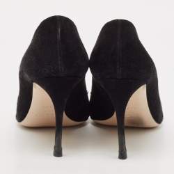 Miu Miu Black Suede and PVC Crystal Embellished Pointed Toe Pumps Size 38.5