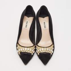 Miu Miu Black Suede and PVC Crystal Embellished Pointed Toe Pumps Size 38.5