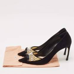 Miu Miu Black Suede and PVC Crystal Embellished Pointed Toe Pumps Size 38.5