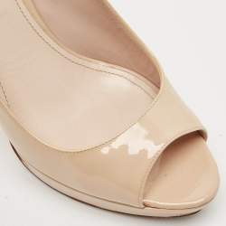 Miu Miu Beige Patent Leather Peep Toe Platform Pumps Size 39.5