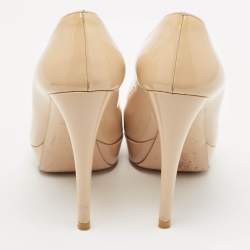 Miu Miu Beige Patent Leather Peep Toe Platform Pumps Size 39.5