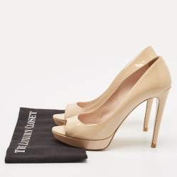 Miu Miu Beige Patent Leather Peep Toe Platform Pumps Size 39.5