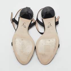 Miu Miu Black Satin And PVC Embellished Heel Ankle Strap Sandals Size 38