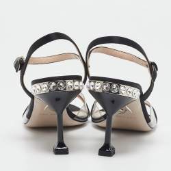 Miu Miu Black Satin And PVC Embellished Heel Ankle Strap Sandals Size 38
