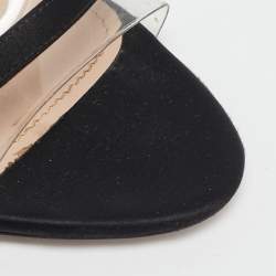 Miu Miu Black Satin And PVC Embellished Heel Ankle Strap Sandals Size 38