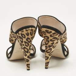 Miu Miu Brow Leopard Print Calf Hair and Suede Slide Sandals Size 38