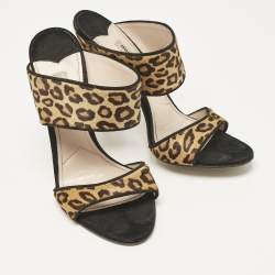 Miu Miu Brow Leopard Print Calf Hair and Suede Slide Sandals Size 38