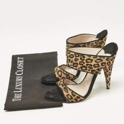 Miu Miu Brow Leopard Print Calf Hair and Suede Slide Sandals Size 38
