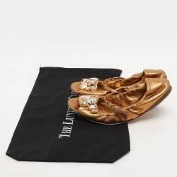 Miu Miu Gold Leather Embellished Scrunch Ballet Flats Size 38