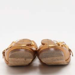 Miu Miu Gold Leather Embellished Scrunch Ballet Flats Size 38