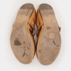 Miu Miu Gold Leather Embellished Scrunch Ballet Flats Size 38