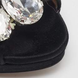 Miu Miu Black Satin Crystal Embellished Heel Peep Toe Platform Pumps Size 38