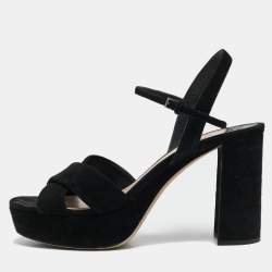 Miu Miu Black Suede Platform Block Heel Ankle Strap Sandals Size 40.5