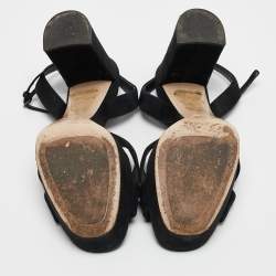 Miu Miu Black Suede Platform Block Heel Ankle Strap Sandals Size 40.5