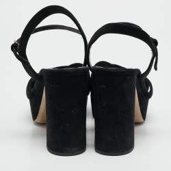Miu Miu Black Suede Platform Block Heel Ankle Strap Sandals Size 40.5