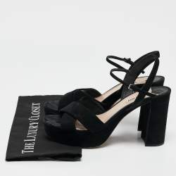 Miu Miu Black Suede Platform Block Heel Ankle Strap Sandals Size 40.5