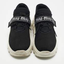 Miu Miu Black Fabric Graphic Trim Lace Up Sneakers Size 40