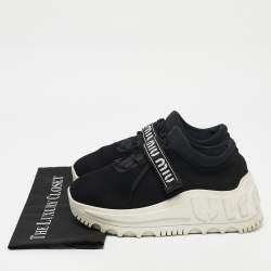 Miu Miu Black Fabric Graphic Trim Lace Up Sneakers Size 40