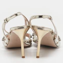Miu Miu Gold Leather Crystal Embellished Slingback Sandals Size 39
