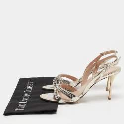 Miu Miu Gold Leather Crystal Embellished Slingback Sandals Size 39