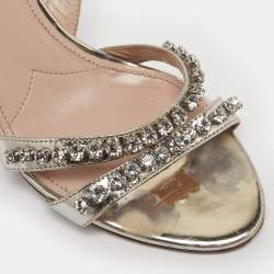 Miu Miu Gold Leather Crystal Embellished Slingback Sandals Size 39