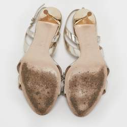 Miu Miu Gold Leather Crystal Embellished Slingback Sandals Size 39