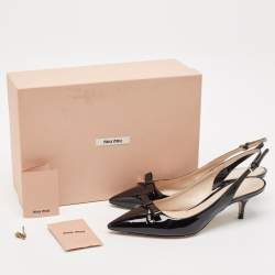 Miu Miu Black Patent Leather Pointed Toe Slingback Pumps Size 37.5