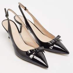 Miu Miu Black Patent Leather Pointed Toe Slingback Pumps Size 37.5
