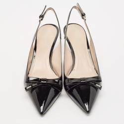 Miu Miu Black Patent Leather Pointed Toe Slingback Pumps Size 37.5