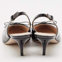Miu Miu Black Patent Leather Pointed Toe Slingback Pumps Size 37.5
