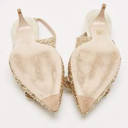 Miu Miu Gold Glitters and Leather Bow Slingback Pumps Size 37.5