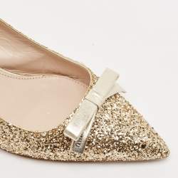 Miu Miu Gold Glitters and Leather Bow Slingback Pumps Size 37.5