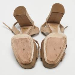 Miu Miu Beige Suede Platform Block Heel Ankle Strap Sandals Size 40