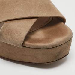 Miu Miu Beige Suede Platform Block Heel Ankle Strap Sandals Size 40