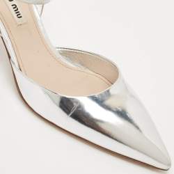 Miu Miu Silver Patent Leather Pointed Toe Slingback Pumps Size 37